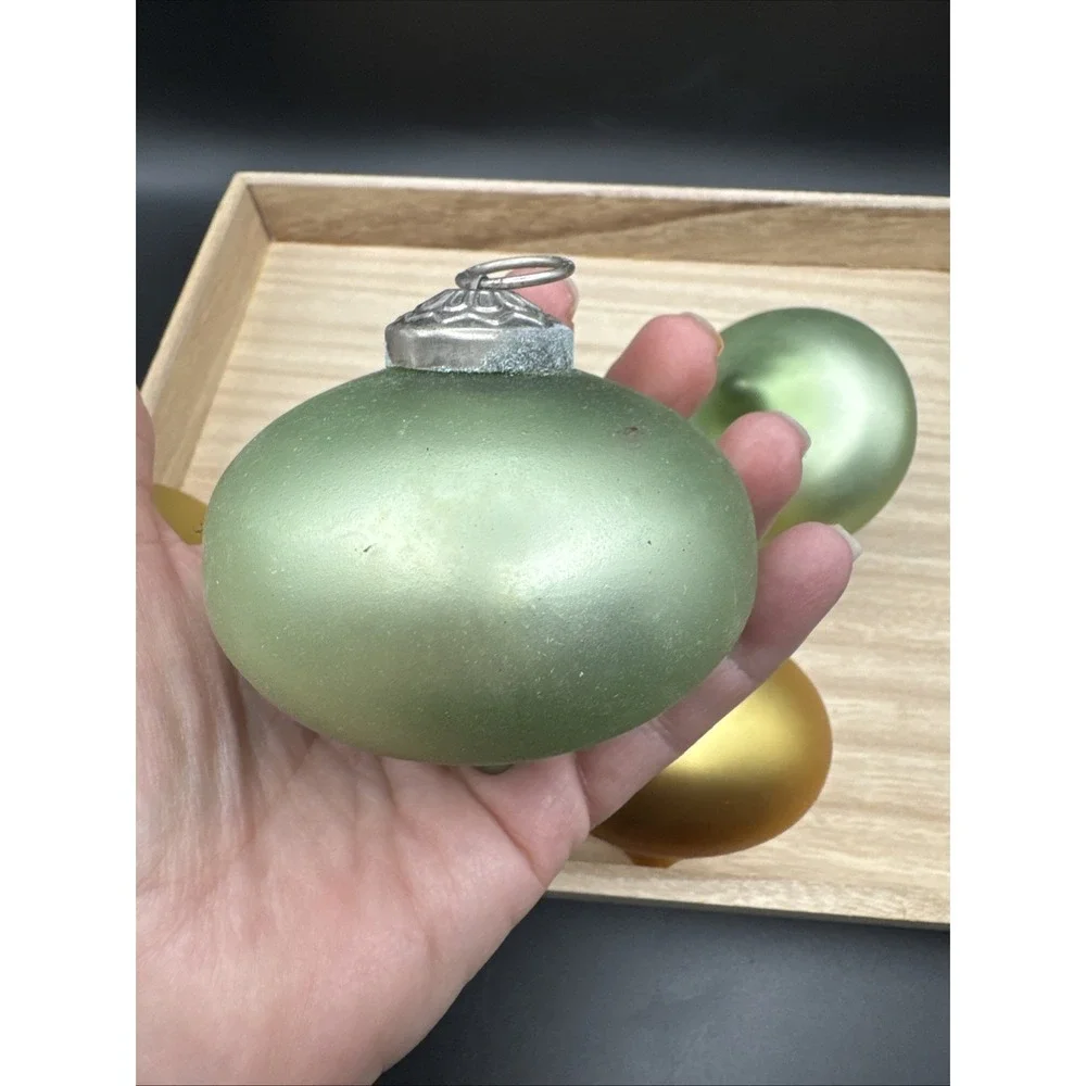 Christmas Tree Ornaments Kugel Style Frosted Glass Silver Set‎ 5 Lot Green Gold